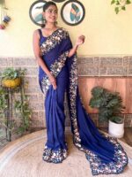 Nevy Blue Color Vichitra Silk Saree
