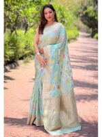 Sky Blue Color Organza Saree
