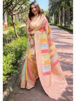 Light Peach Color Organza Saree