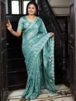 Cyan Color Soft Silk Saree
