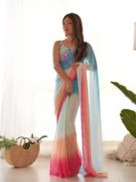 Sky Blue Color Faux Georgette Saree