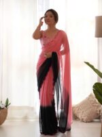 Peach Color Faux Georgette Saree