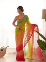 Pink Color Faux Georgette Saree