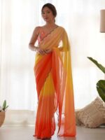 Orange Color Faux Georgette Saree