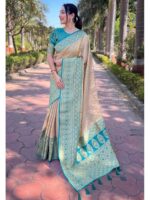 Beige Color Tissue Silk Saree