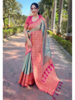 Grey Color Tissue Silk Saree