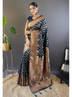 Blue Color Banarasi Satin Silk Saree
