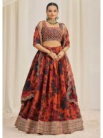 Orange Color Organza Lehenga Choli