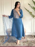 Teal Blue Color Readymade Salwar Suit