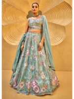 Sea Green Color Organza Lehenga Choli