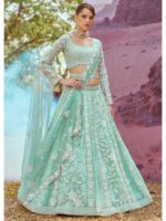 Sea Green Color Organza Lehenga Choli