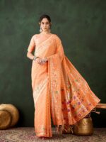 Orange Color Poly Cotton Saree