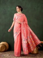 Peach Color Poly Cotton Saree