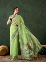Green Color Poly Cotton Saree