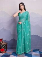 Sea Green Color Simmer Chiffon Saree