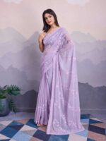 Lavender Color Simmer Chiffon Saree