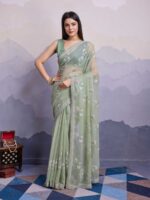 Green Color Simmer Chiffon Saree