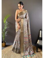 Grey Color Tussar Silk Saree