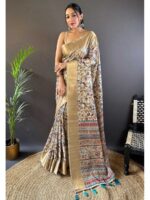 Beige Color Tussar Silk Saree