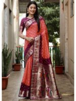 Brown Rust Color Dola Silk Saree