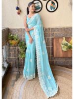 Sky Blue Color Simmer Silk Saree
