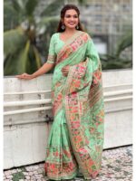Sea Green Color Pashmina Silk Saree