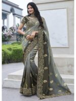 Grey Color Tissue Silk Saree