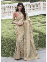 Beige Color Tissue Silk Saree
