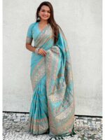 Blue Color Pashmina Silk Saree