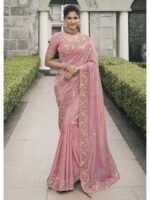 Baby Pink Color Viscose Tissue Saree