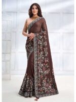 Brown Color Two Tone Georgette Silk Saree