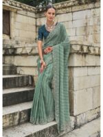 Green Color Tissue Crush Saree