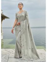 Grey Color Banarasi Silk Saree