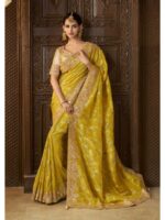 Lemon Yellow Color Viscose Tissue  Saree