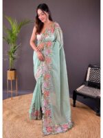 Pista Color Glossy Silk Saree