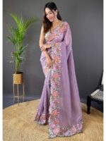 Purple Color Glossy Silk Saree