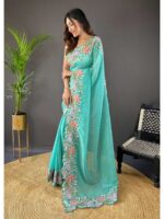 Sea Green Color Glossy Silk Saree
