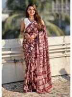 Wine Color Tussar Silk Saree