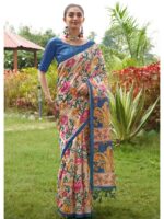 Blue Color Tussar Silk Saree