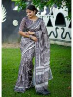 Grey Color Cotton Saree