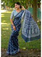 Blue Color Cotton Saree