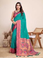 Rama Color Jacquard Silk Saree