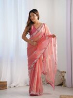 Peach Color Gold Twill Net Saree