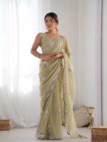 Pista Color Gold Twill Net Saree