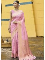 Pink Color Nylon Banarasi Saree