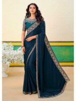 Peacock Blue Color Georgette Jari Saree