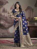 Nevy Blue Color Lichi Silk Saree