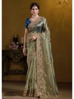 Green Color Georgette, Zari Organza Saree