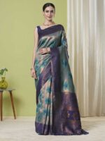 Aqua Color Banarasi Silk Saree