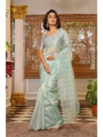 Sea Green Color Organza Saree